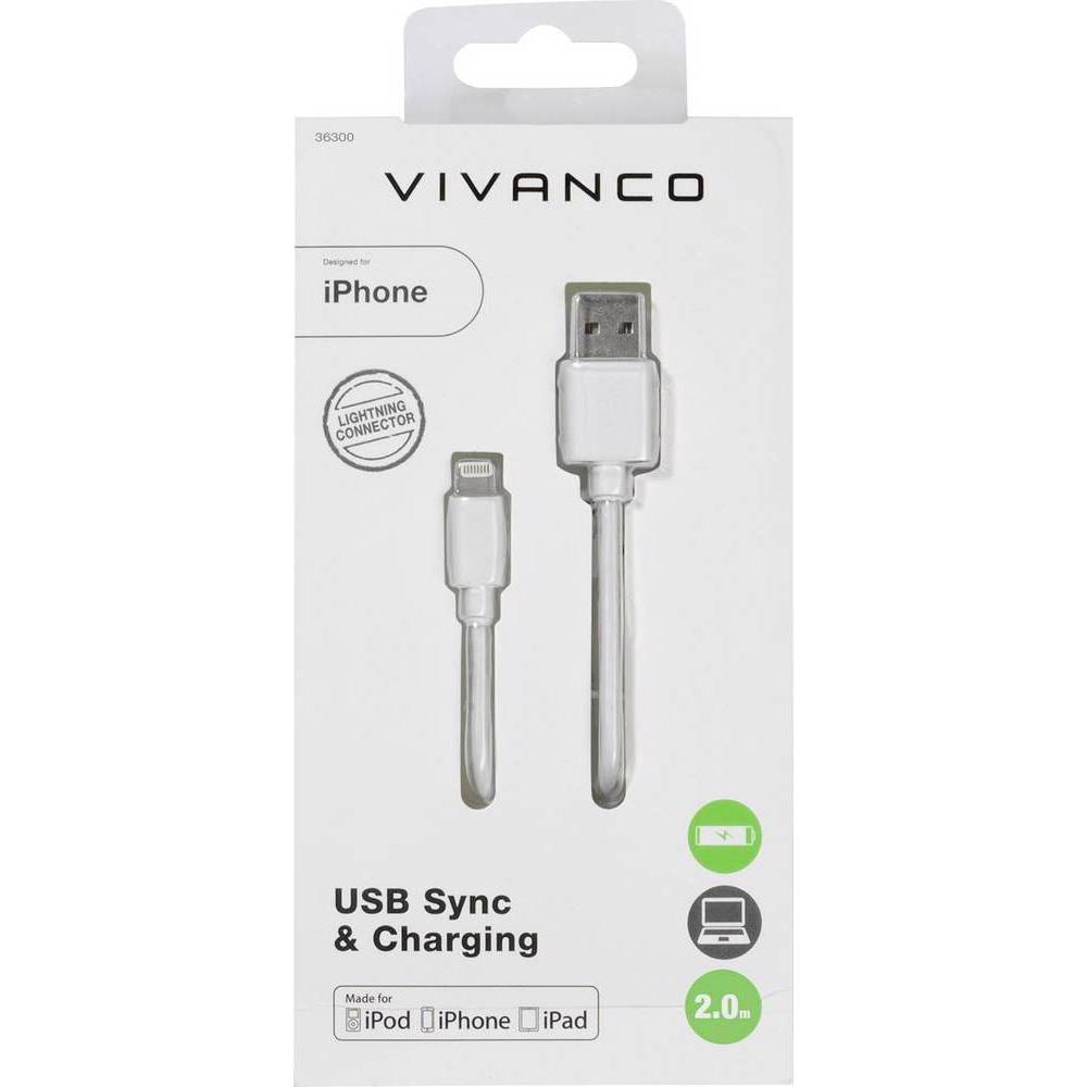 Thumbnail - Vivanco USB 2.0 Anschlusskabel Lightning Datenkabel für Geräte, 2m (2 m, USB 2.0), USB Kabel