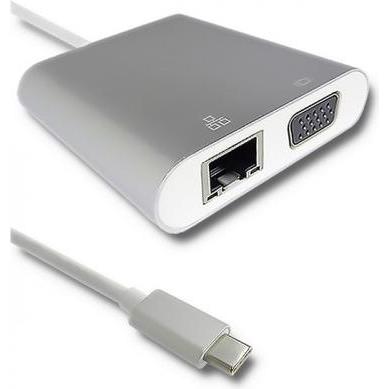 Qoltec Adattatore USB 3.1 tipo C maschio VGA femmina + USB 3.0 A femmina + RJ45 femmina (1Gb/s) + PD, Docking station + Hub USB