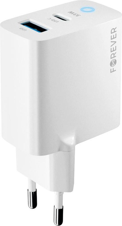 Immagine prodotto Forever TC-06-33AC Caricatore GaN PD QC 1x USB-C 1x USB 33W bianco (33 W)