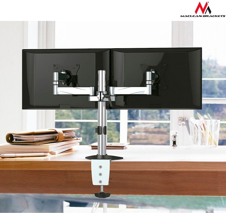 Produktbild Maclean MC-714 - VESA Monitor-/TV-Halter, 13-27", silber, 2x 8 kg (Tisch, 27.01")