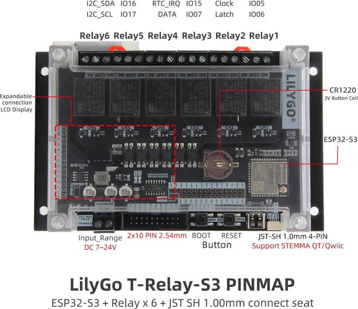 Image du produit Lilygo T-Relay 6-Kanal Relaisboard mit ESP32-S3