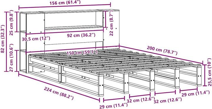 Image du produit vidaXL Bett mit Regal (150 x 200 cm)