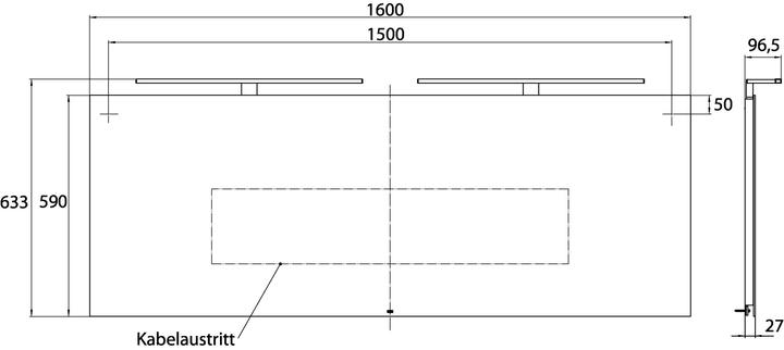 Actual product image Emco mee LED light mirror, two top lights, 1600 x 590 mm, 449600012 (101.50 x 185 cm)
