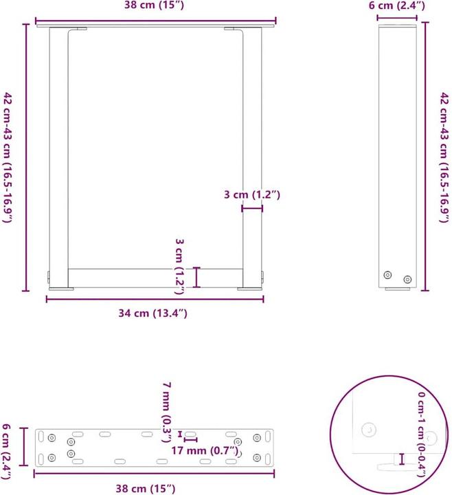 Actual product image vidaXL Coffee table legs U-shape 2 pcs. black 38x(42-43) cm steel table leg