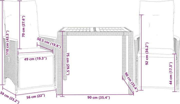 Produktbild vidaXL Bistro Set (90 x 90 x 75 cm)