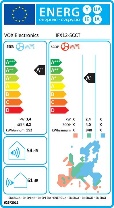 Etichetta energetica Vox AirCon IFX12-SCCT (12000 BTU/h)