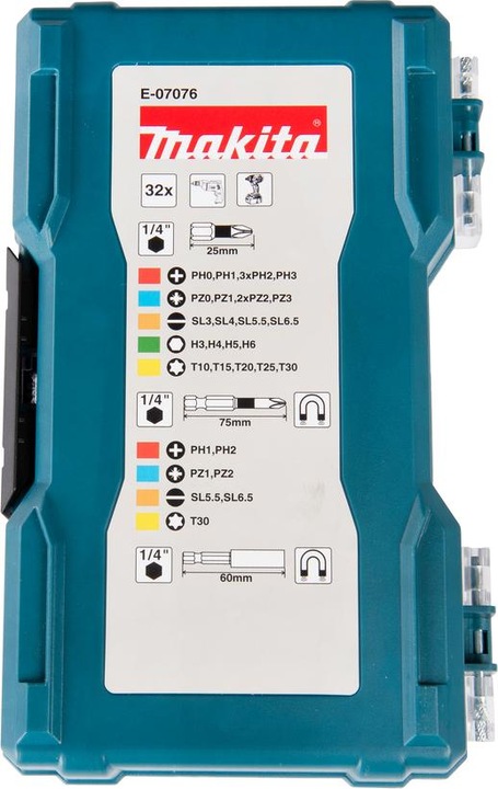 Produktbild Makita Bit-Set (Kreuz Phillips PH M1, Kreuz Phillips PH M2, Kreuz Pozidriv PZ M1, Kreuz Pozidriv PZ M2, Innensechsrund TX M30, Kreuz Pozidriv PZ M0, Kreuz Pozidriv PZ M3, Kreuz Phillips PH M0, Kreuz Phillips PH M3, Schraubschlitz M3, Schraubschlitz M4, Innensechsrund TX M10, Innensechsrund TX M15)