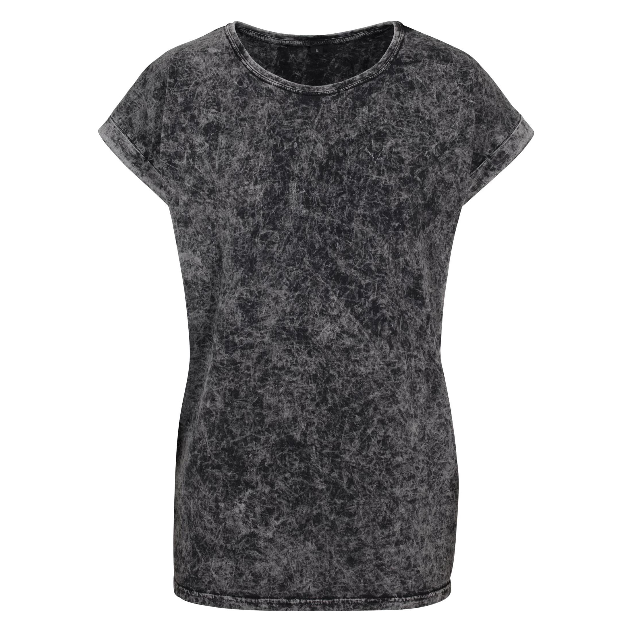 Build Your Brand, Damen, Shirts, Ladies' Acid Washed Extended Shoulder Tee, Grau, Weiss, (5XL)