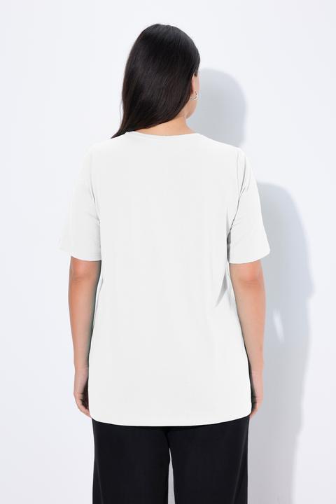 Image du produit Ulla Popken T-shirt en coton bio. Col rond et manches courtes. Coupe évasée (54)