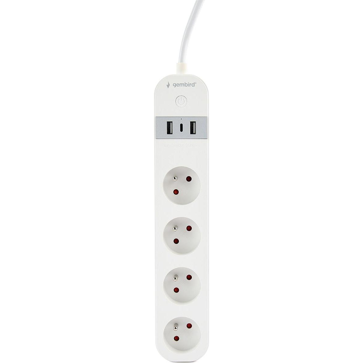 Gembird, Steckdosenleiste, Smart Steckdosenleiste mit USB-Ladegerät 4 französische Steckdosen Weiss (4 x, CEE 7/3, 1.50 ...