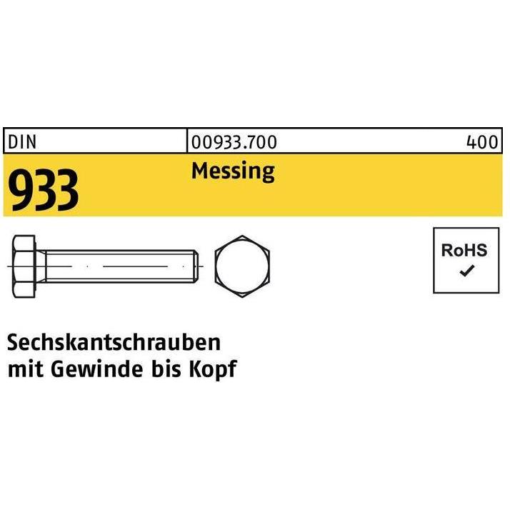 Reyher, Schrauben, Sechskantschraube DIN 933 VG M 10 x 10 Messing (100 Schrauben pro Stück)