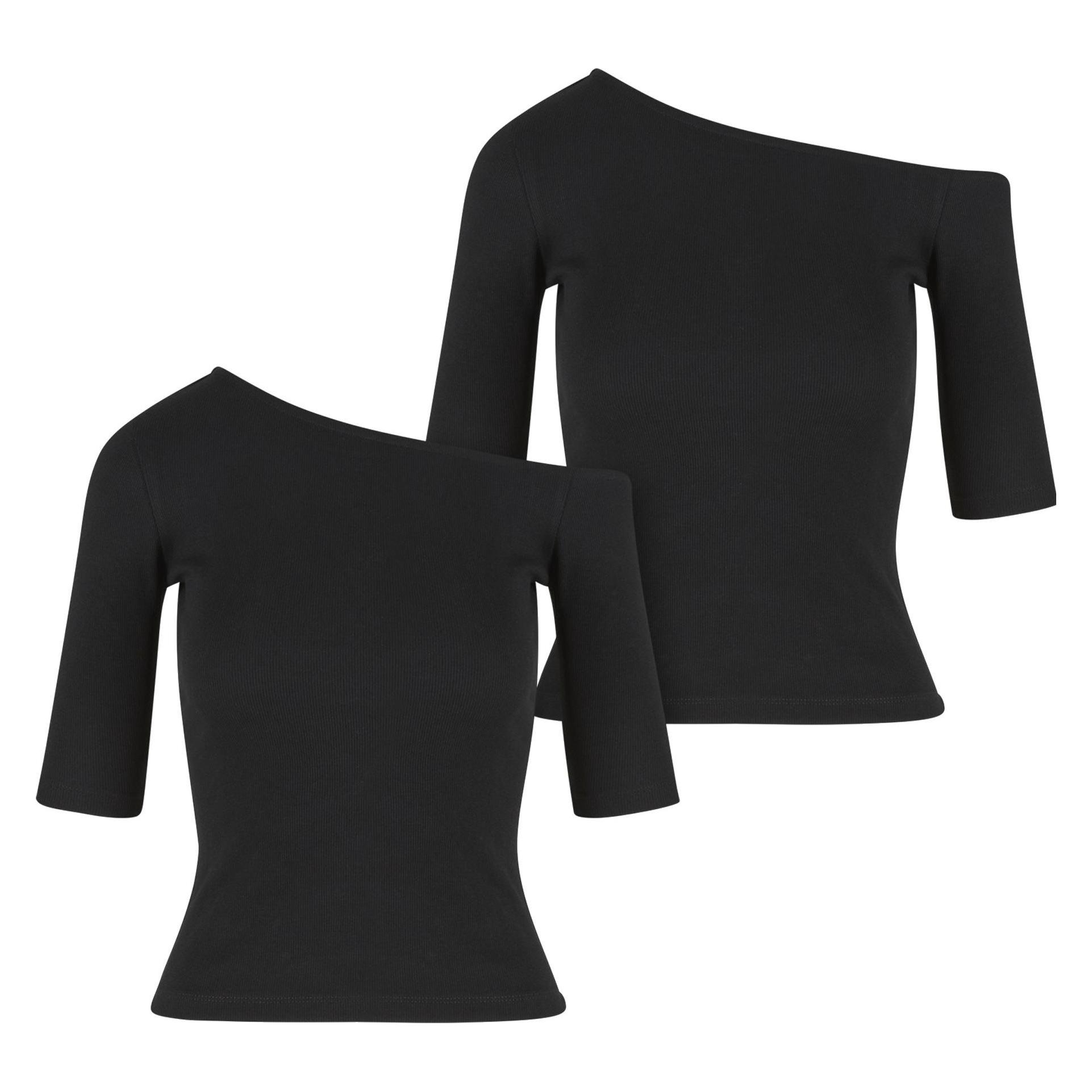 Urban Classics, Damen, Shirts, Ladies Organic Asymmetric Rib Tee 2-Pack - 175127, Schwarz, (M)