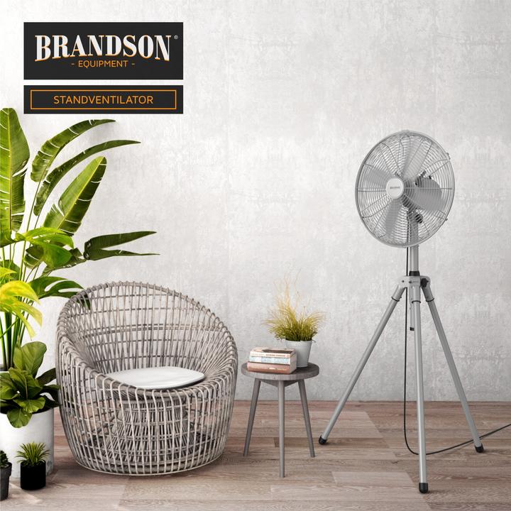 Produktbild Brandson Standventilator 49cm Ø, 60W Lüfter, Dreibeinstativ, Metallgehäuse, Tripod Ventilator, silber (64 dB)