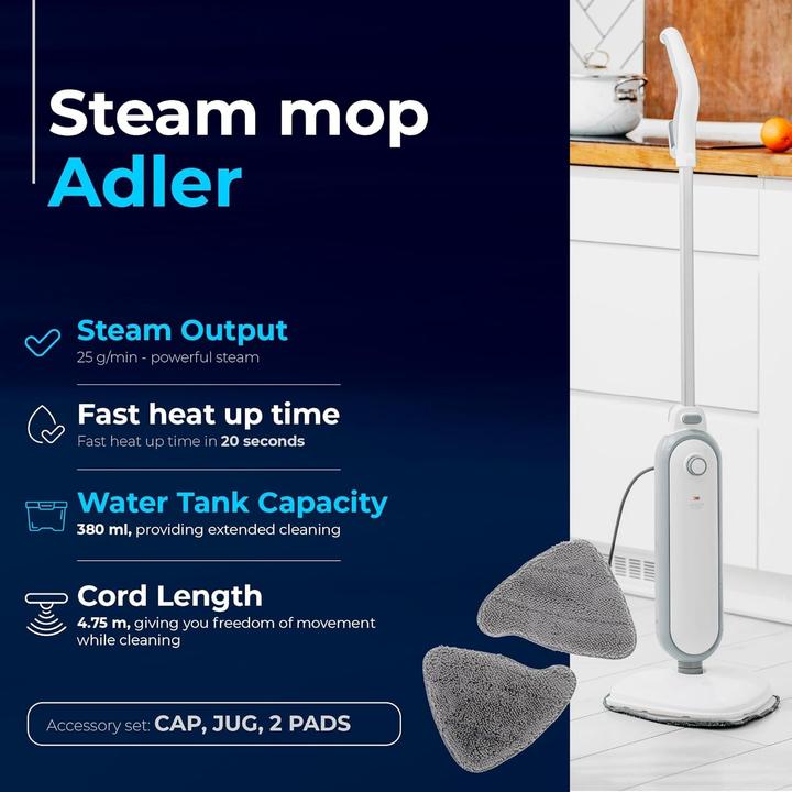 Actual product image Adler Other small household appliances Steam mop | AD 7057 | Power 1300 W | Water tank capacity 0.38 (1300 W)