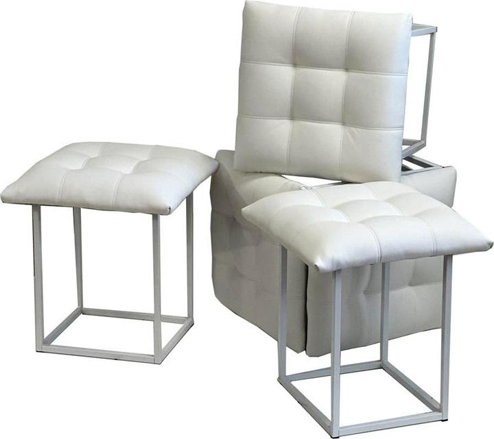 Produktbild Go Gift Puff-Transformator 5in1 - 5 Hocker in 1 Pouffe weiss Öko-Leder