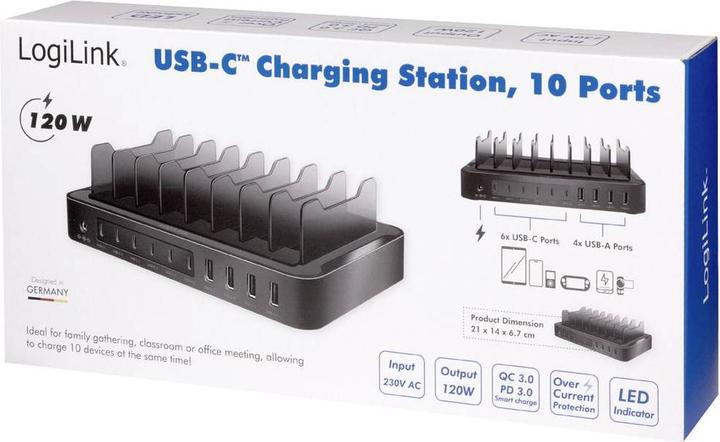 Produktbild LogiLink USB-C Ladestation (120 W, 10 Ports)
