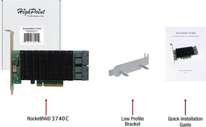 Actual product image HighPoint RAID controller RocketRAID 3740C PCI-Ex8v3, without cable
