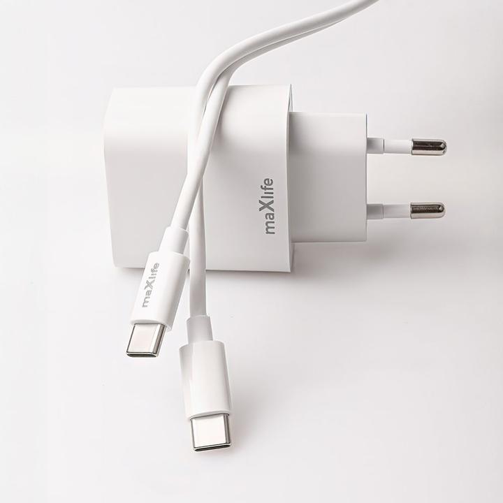 Produktbild Maxlife MXTC-06 PD QC Ladegerät 1x USB-C 1x USB 20W weiss + USB-C - USB-C Kabel 20W (20 W, 2 Ports)