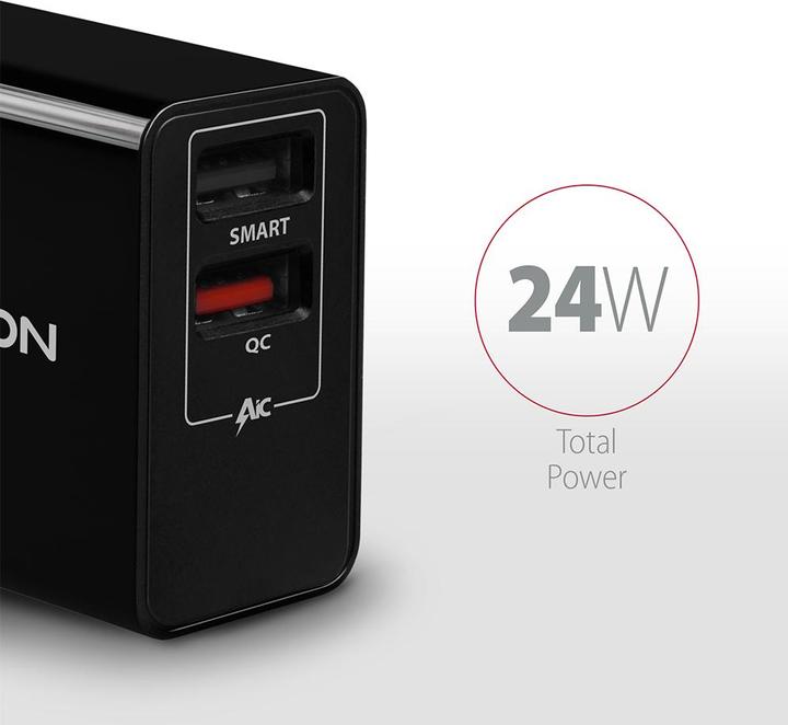 Produktbild Axagon ACU-QS24 Ladegeraet 2x USB-A QC3.0/Smart 5V 1.2A 24W (24 W)