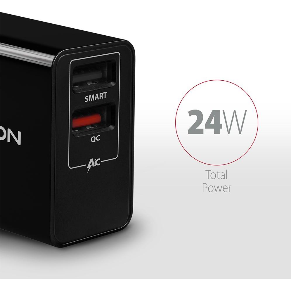 Thumbnail - Axagon ACU-QS24 Ladegeraet 2x USB-A QC3.0/Smart 5V 1.2A 24W (24 W), USB Ladegerät, Schwarz