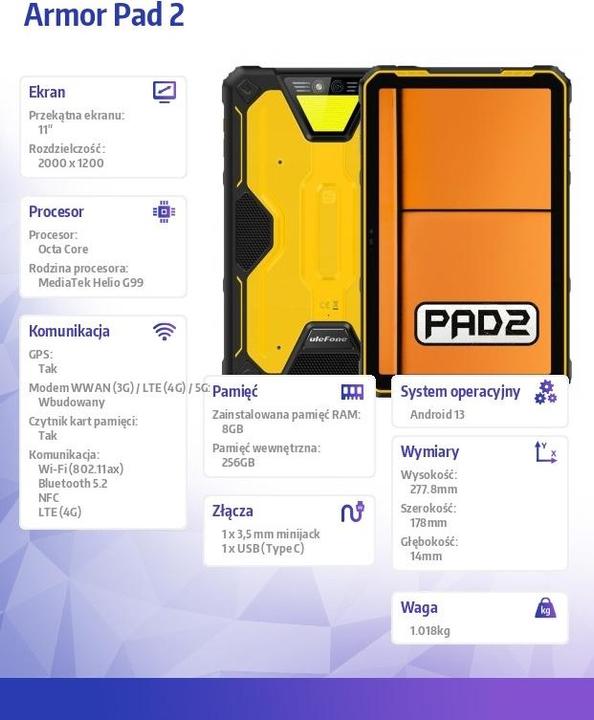Actual product image Ulefone Tablet Armor Pad 2 8/256 black-yellow (4G, 11", 256 GB, Black, Yellow, Geltona, Juoda)