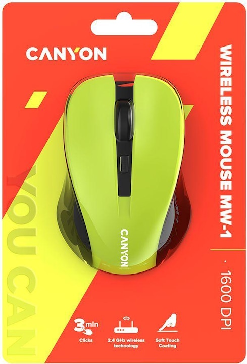 Produktbild Canyon MW-1, Wireless optical mouse USB, 800/1000/1200 dpi, yellow