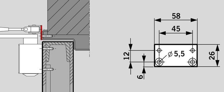 Produktbild Dormakaba Scharnierplatte zu TS 73 V / TS 83 (Balkontür, Eingangstür, Holztür, Zimmertür)