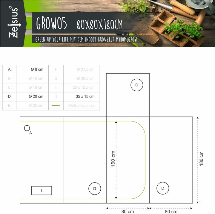 Image du produit Zelsius MyHomeGrow Growzelt 80 x 80 x 180 cm