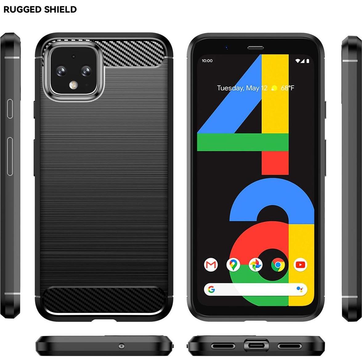 Thumbnail - König Design Hülle Handy Schutz für Google Pixel 4a Case Cover Etuis Bumper Carbon Schale Neu (Google Pixel 4a), Smartph...