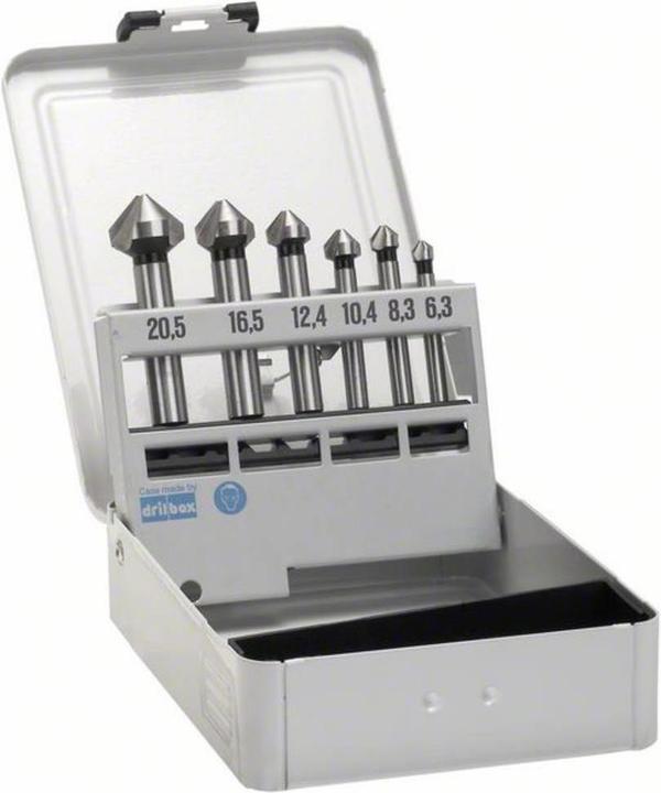 Bosch Professional Zubehör PRO Soft Metal HSS Kegelsenker-Set, 6-tlg. (10.4 mm, 12.4 mm, 16.5 mm, 20.5 mm, 6.3 mm, 8.3 mm)