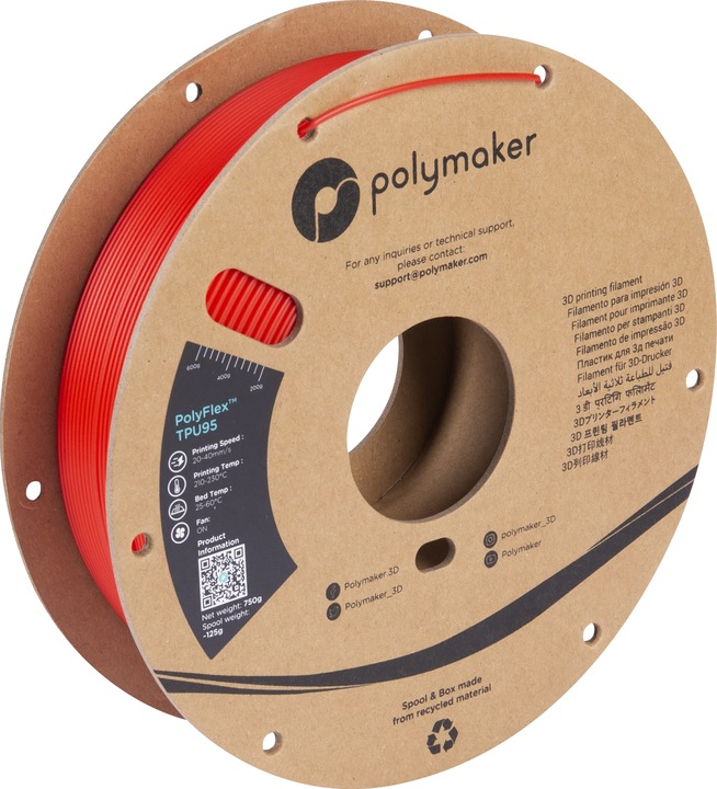 Actual product image Polymaker PD01003 PolyFlex TPU-95A Filament TPU flexible 1.75 mm 750 g Red 1 pc (TPU, 1.75 mm, 750 g, Red)