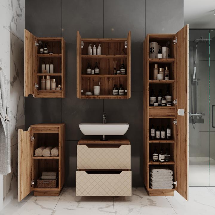 Actual product image Vicco Waschbeckenunterschrank Lotta, Eiche/Kaschmir mit Kachelstruktur, 59.8 x 62.5 cm mit 2 Schubladen (59.80 x 32 x 62.50 cm)