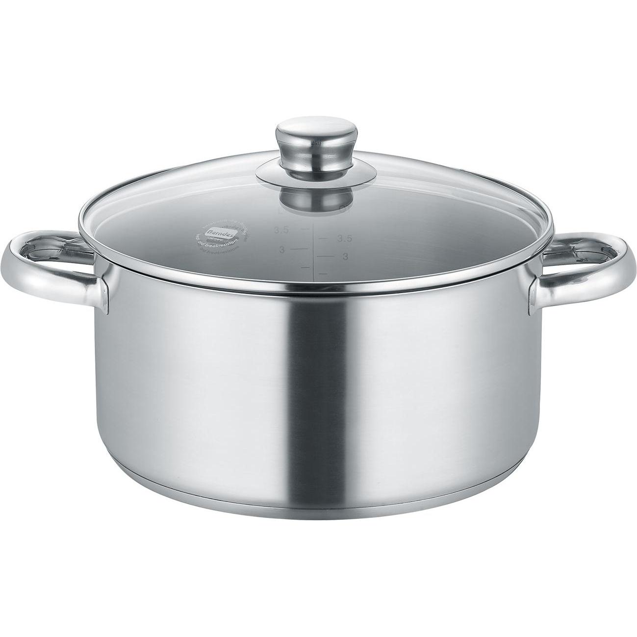 Berndes Kochtopf Fleischtopf NEW ROMA 24 cm 5,1 Liter mit Glasdeckel, Pfanne + Kochtopf, Silber
