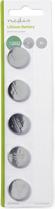 Produktbild Nedis Lithium-Knopfzellenbatterie CR2032 | 3 V DC | 5-Blister | Silber (5 Stk., CR2032)