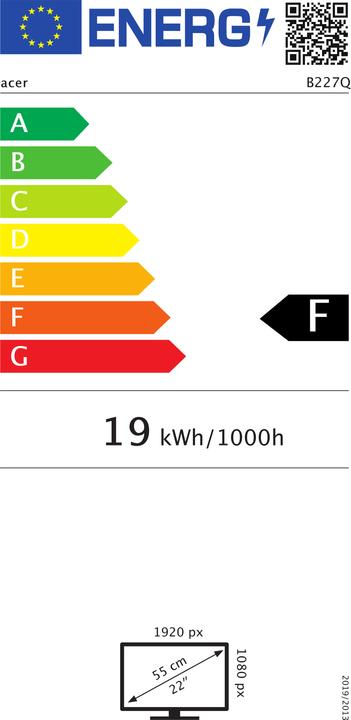 Energy Label Acer B227Q Dbmiprczx 21.5H 16:9 4ms 250nits 1xVGA 1xHDMI 1xDP SPK Audio out Audio inUSB 3.0x3 USB-B (1up (1920 x 1080 pixels, 21.50")