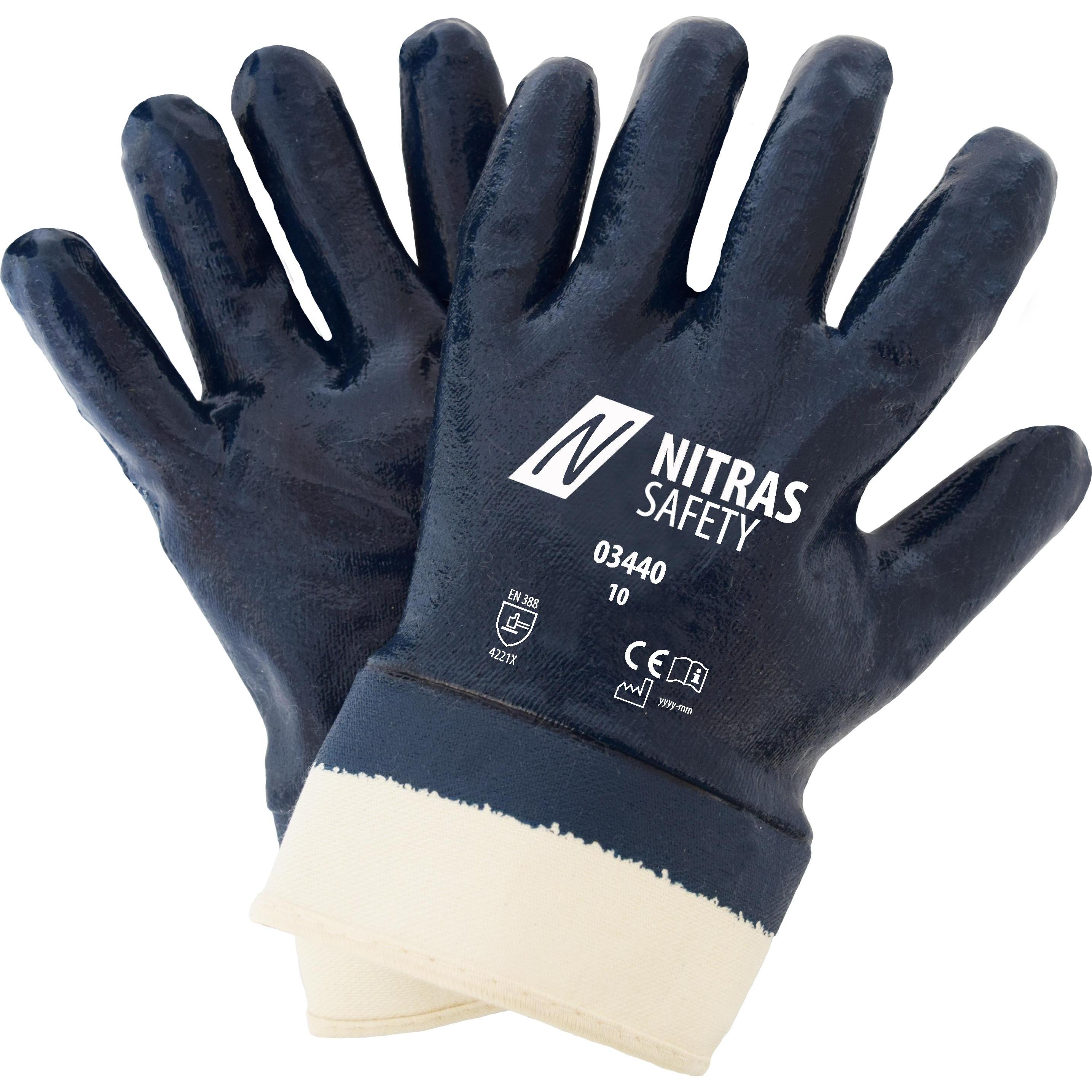 Nitras, Schutzhandschuhe, Nitrilhandschuhe, Baumwoll-Jersey, naturfarben, Nitril-Beschichtung, blau (Farbcode: 2200), v ...