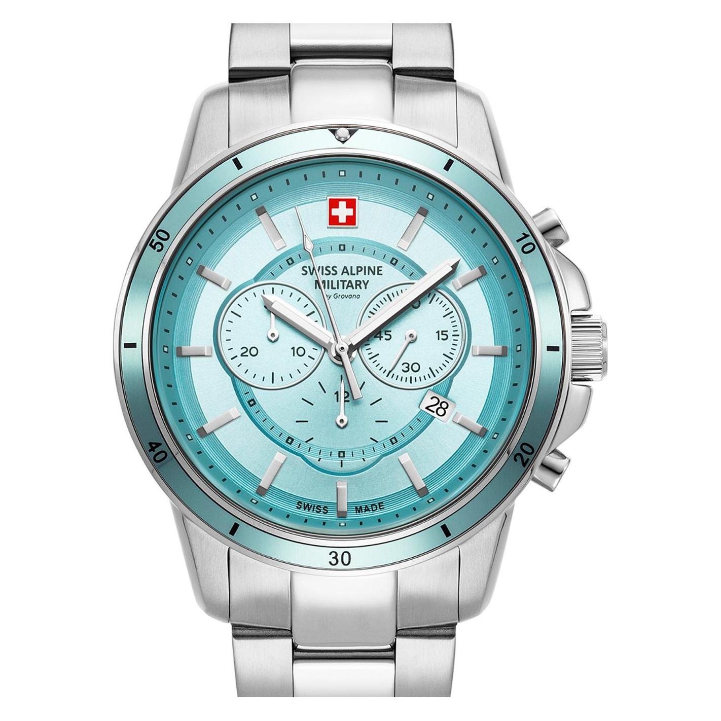 Swiss Alpine Military, Armbanduhr, 7089.9131 Chronograph Herrenuhr 44mm 10ATM, Silber, (Analoguhr, 44 mm)