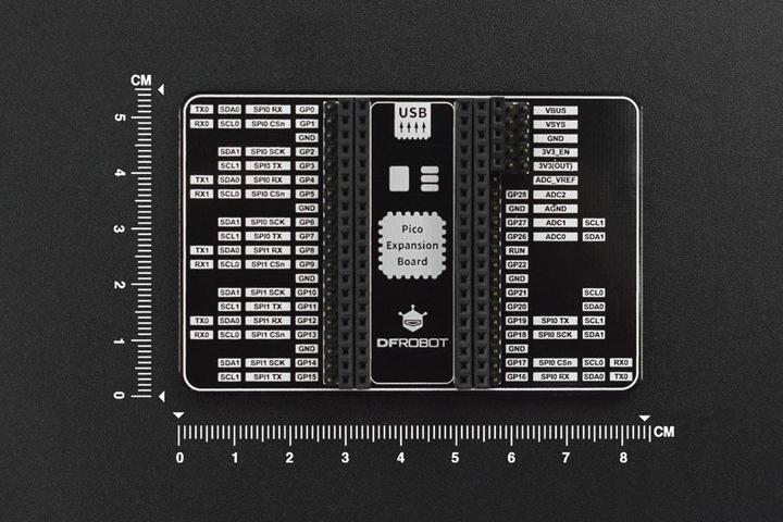 Actual product image WaveShare DFRobot breakout board for Raspberry Pi Pico, pin labelling