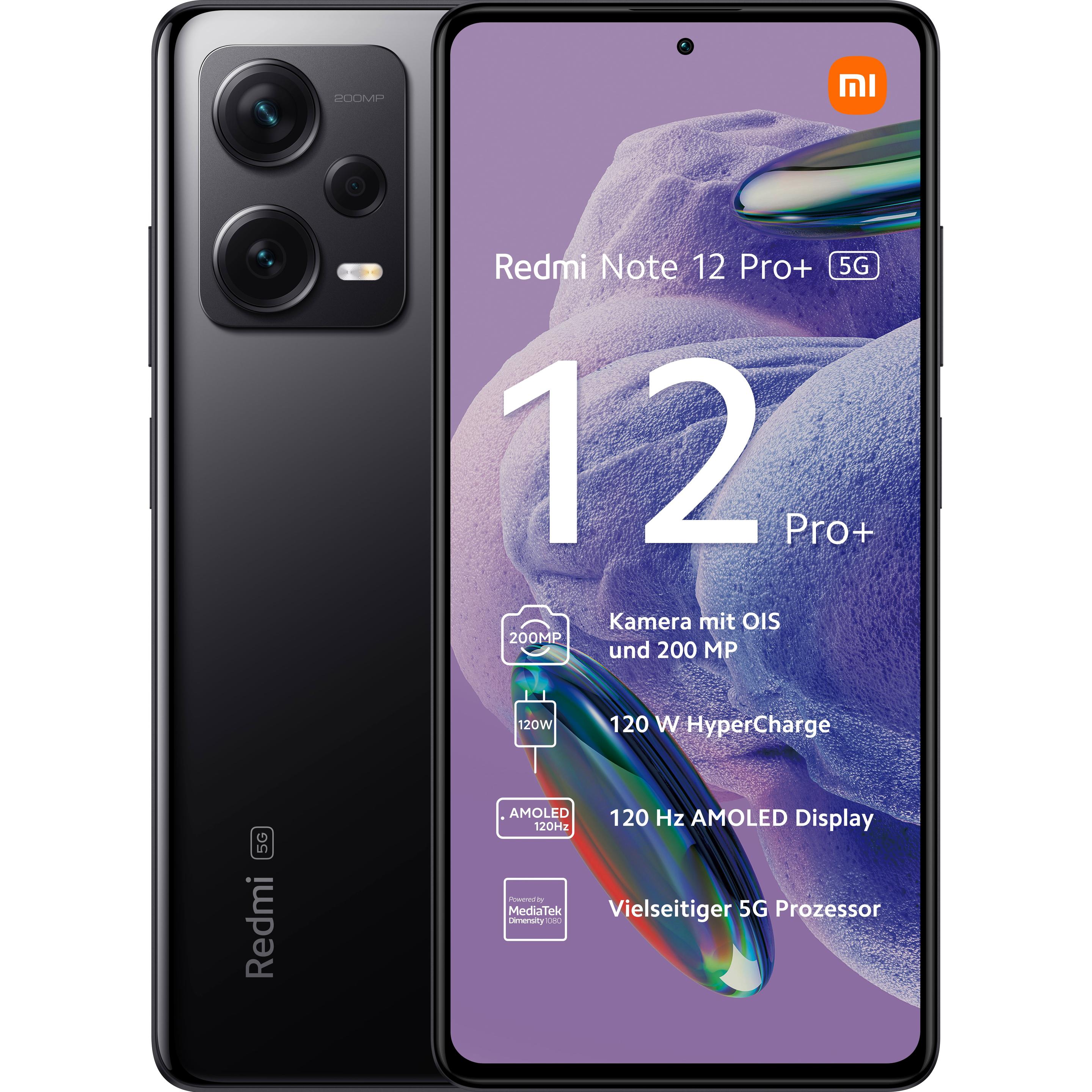 Xiaomi Redmi Note 12 Pro+ (256 GB, Midnight Black, 6.67", Dual SIM, 200 Mpx, 5G), Smartphone, Schwarz