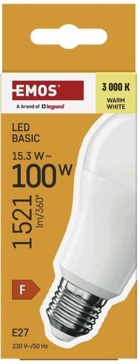 Produktbild Emos LED BASIC A60 15,3W(100W) 1521lm E27 WW (E27, 1521 lm, 1x)