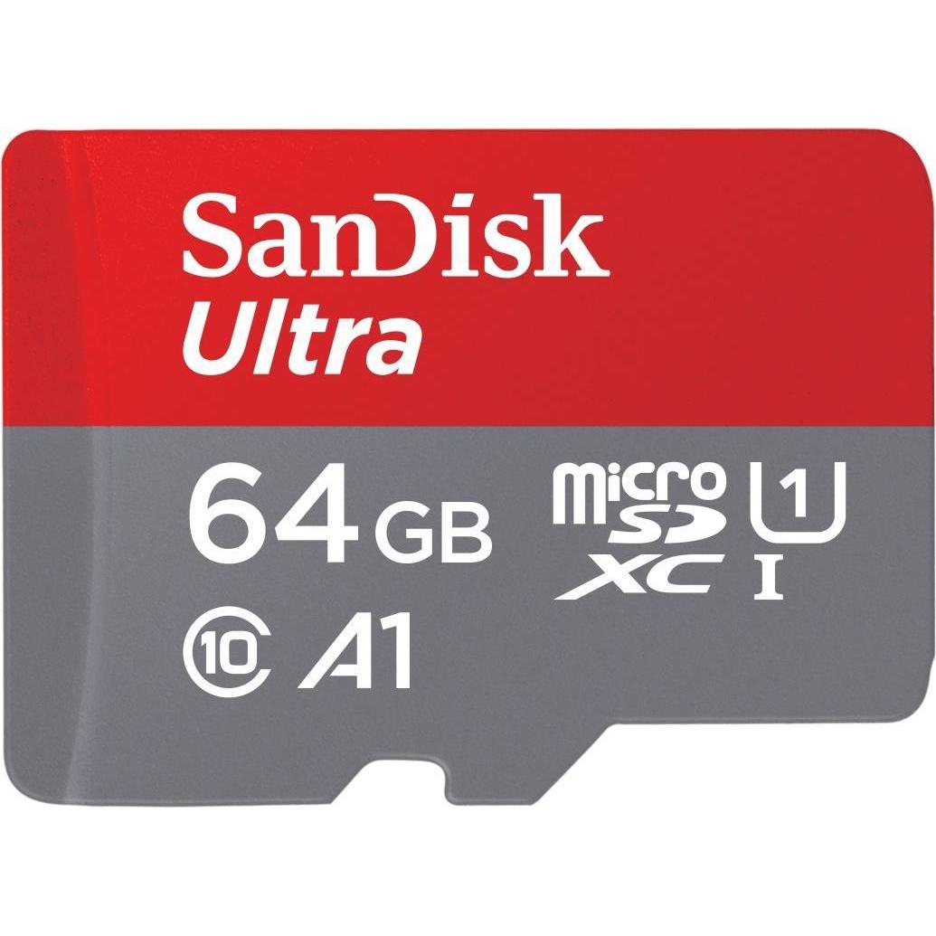 SanDisk Ultra (64 GB, microSDXC, U1, UHS-I), Speicherkarte, Grau, Rot
