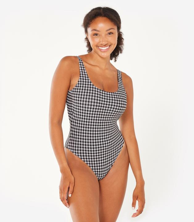 Actual product image Olaian Badeanzug Damen strukturiert Aurely Vichy schwarz/weiss (34, 36)