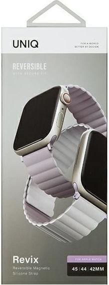 Produktbild Uniq pasek Revix Apple Watch Series 4/5/6/7/8/SE/SE2/Ultra 42/44/45mm. Reversible Magnetic lilak-bia (42 mm, 44 mm, 45 mm, Silikon)