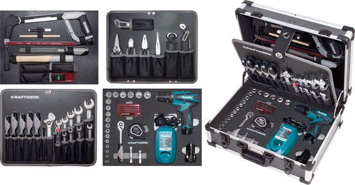 Image du produit Kraftwerk Boîte à outils professionnels B147 avec perceuse-visseuse Makita (100 pièces)