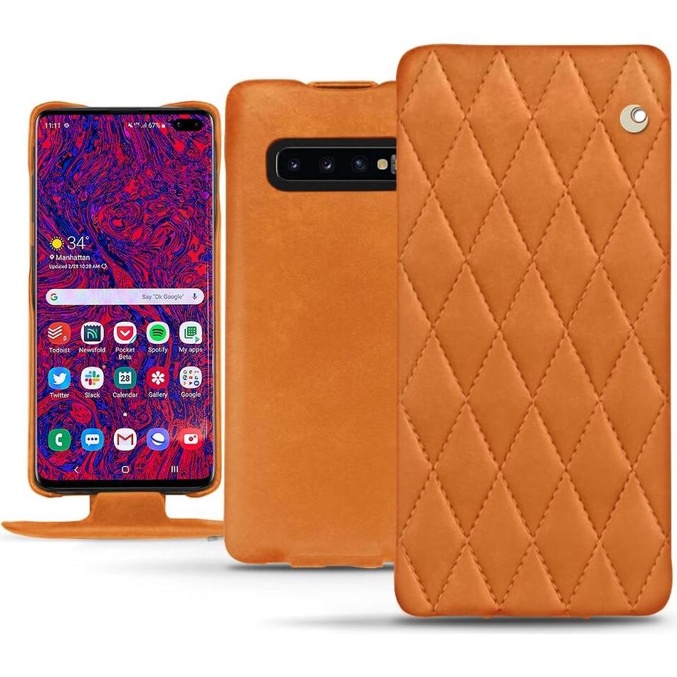 Noreve Lederschutzhülle vertikal (Samsung Galaxy S10+), Smartphone Hülle, Orange