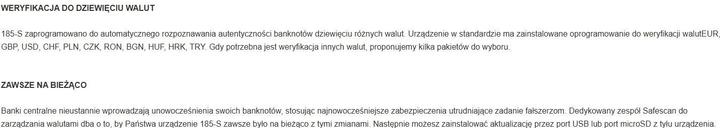Valori nutrizionali e ingredienti Safescan 185-S (Validatore di banconote)