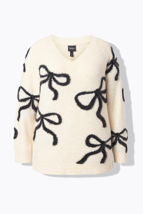 Produktbild Ulla Popken Pullover, Glitzer-Schleifen, V-Ausschnitt, Langarm (58)