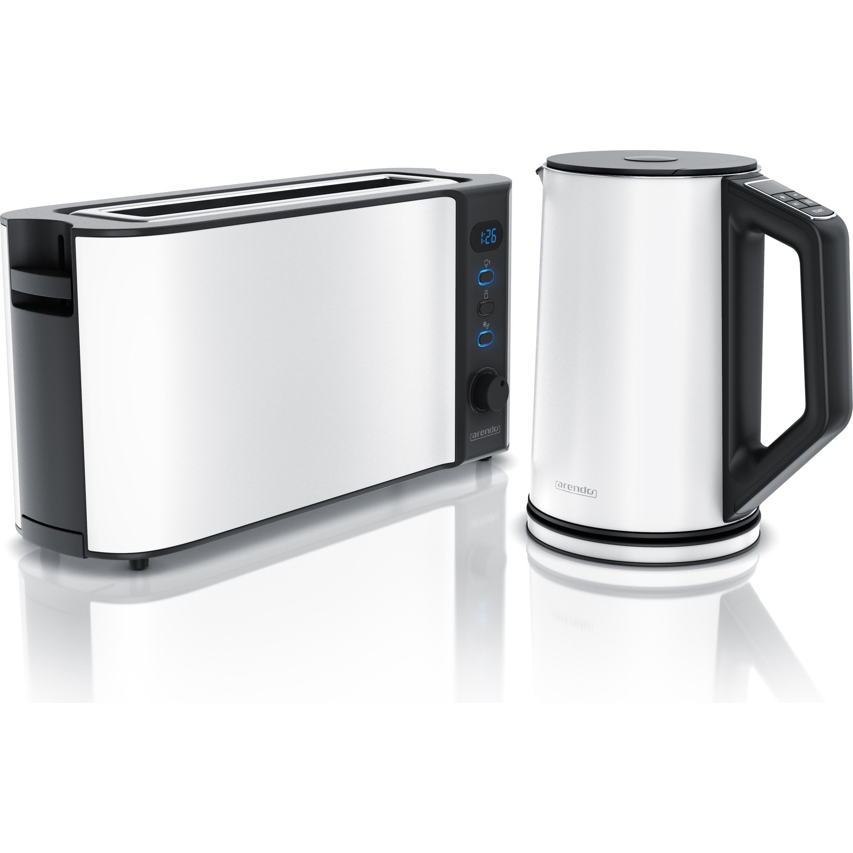 Thumbnail - Arendo Frühstücks Set, Edelstahl Wasserkocher 1,5l Temperaturwahl & 2 Scheiben Langschlitz Toaster, Weiss, Wasserkocher,...