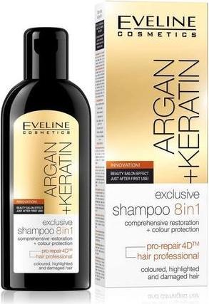 Actual product image Eveline Cosmetics Argan + Keratin Shampoo 8IN1 for Coloured, Highlighted and Damaged Hair 150ml (150 ml, Liquid shampoo)