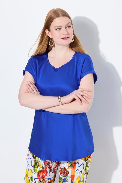 Produktbild Ulla Popken Satinblusenshirt, Classic, Rundhals mit Glitzernaht, ärmellos (50, 52)